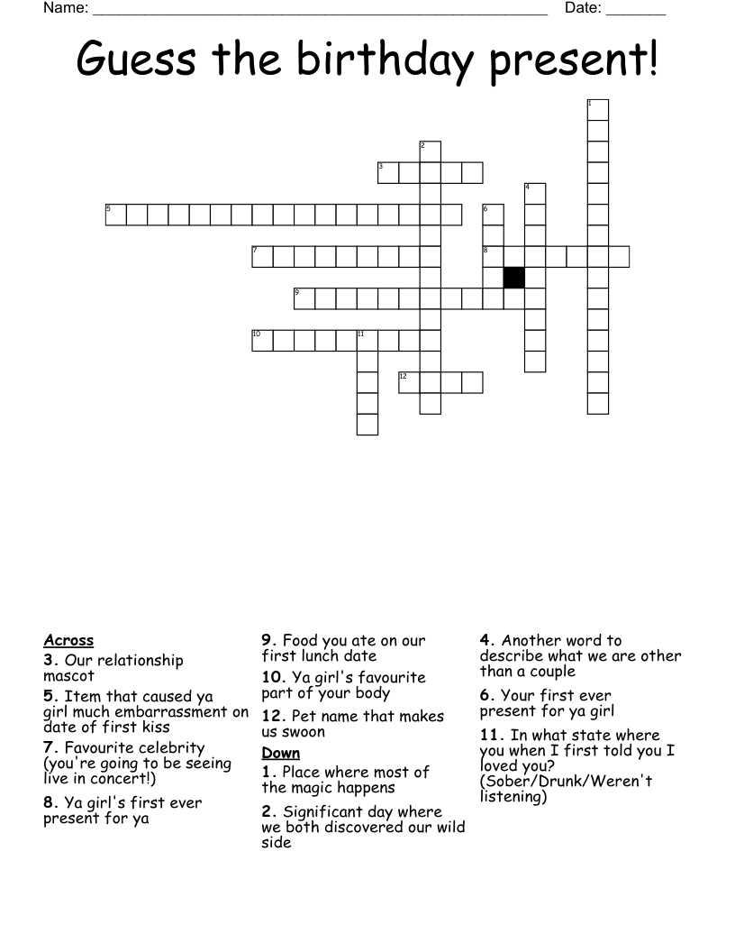 Guess The Birthday Present Crossword WordMint