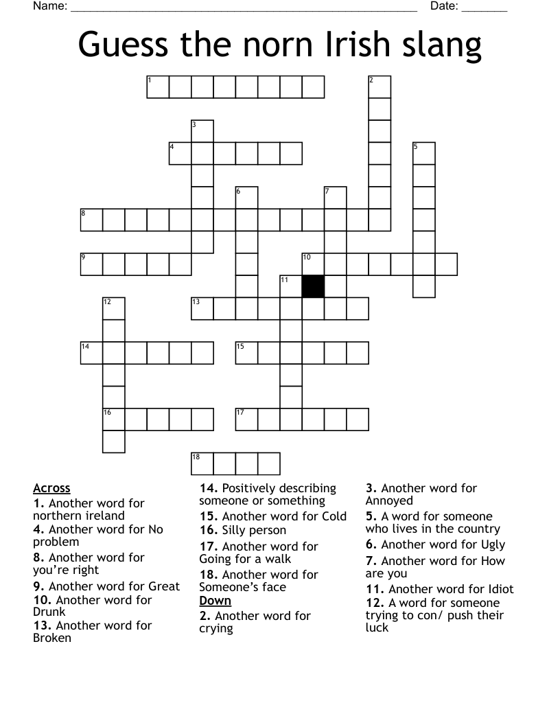 Guess The Norn Irish Slang Crossword WordMint