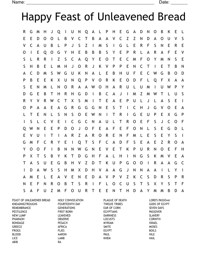 Happy Feast Of Unleavened Bread Word Search WordMint