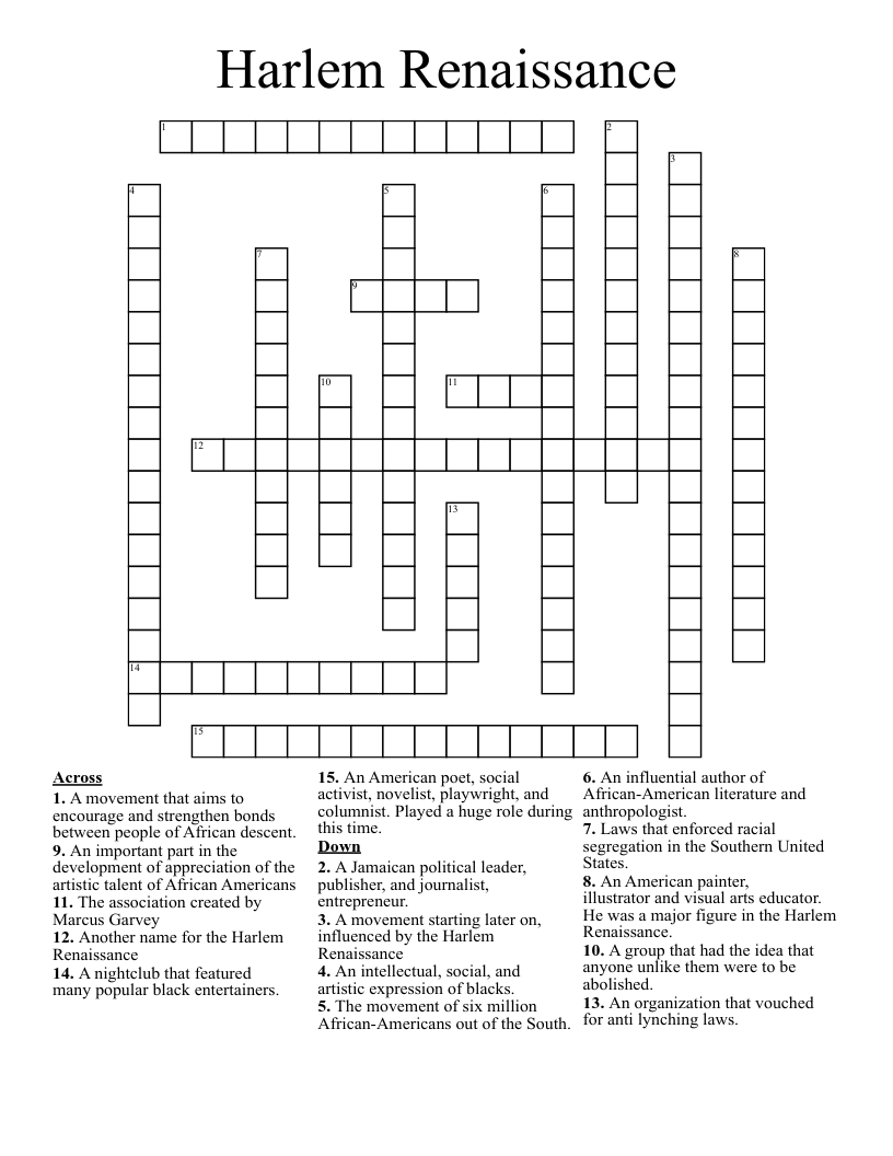 Harlem Renaissance Crossword WordMint