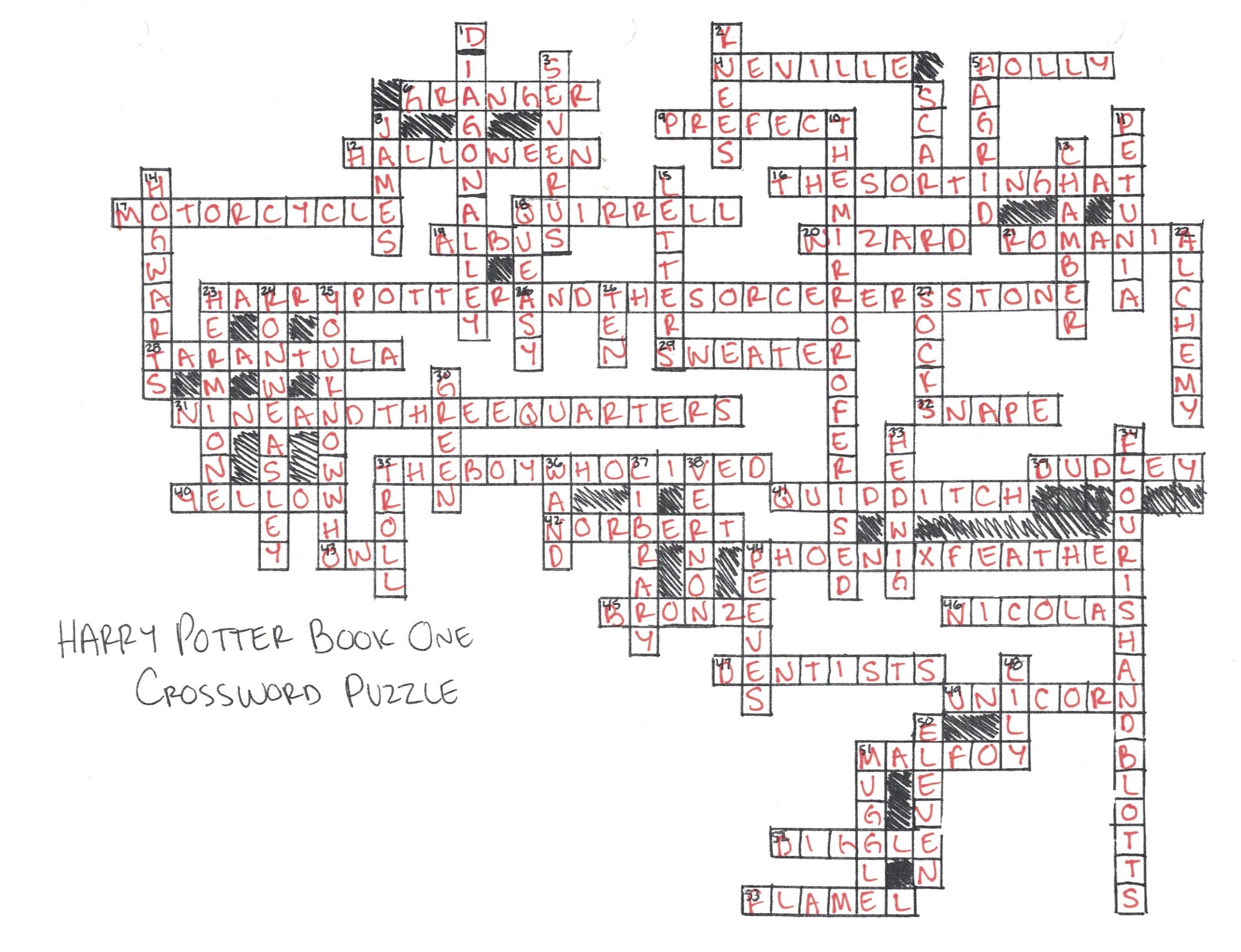 harry potter crossword puzzle