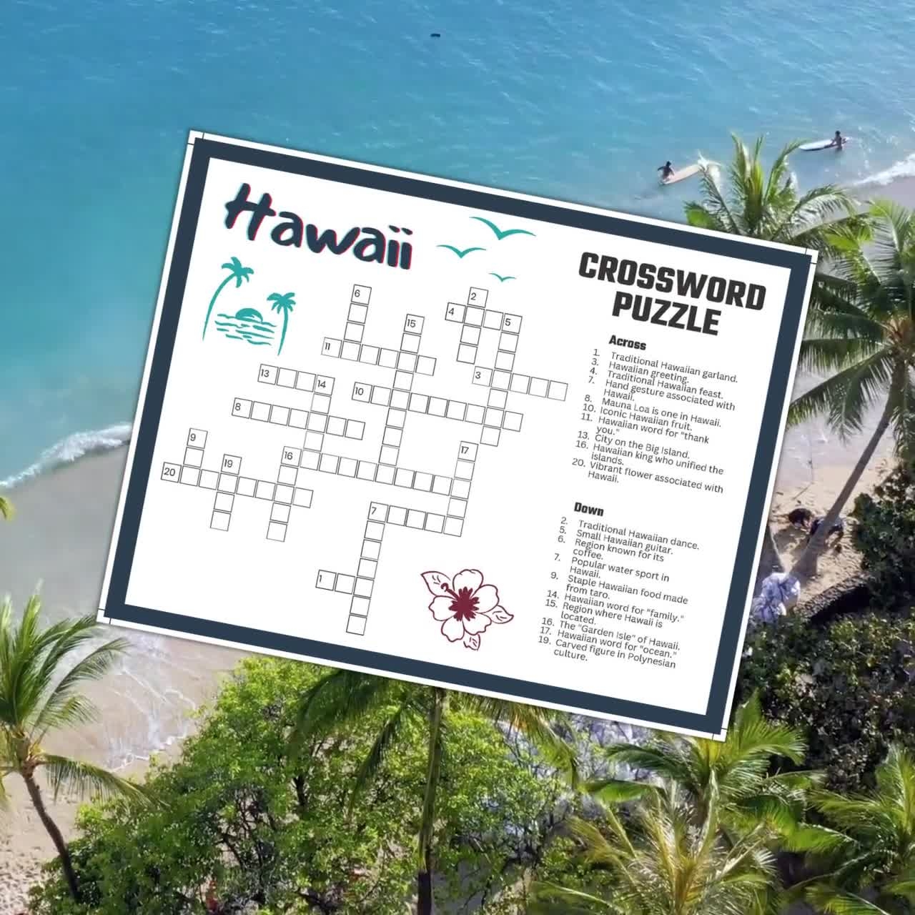 Hawaii Crossword Puzzle Printable Game Fun Travel Theme Birthday Activity Summer Aloha Beach Luau Party Hawaiian Gathering Word Game PDF Etsy