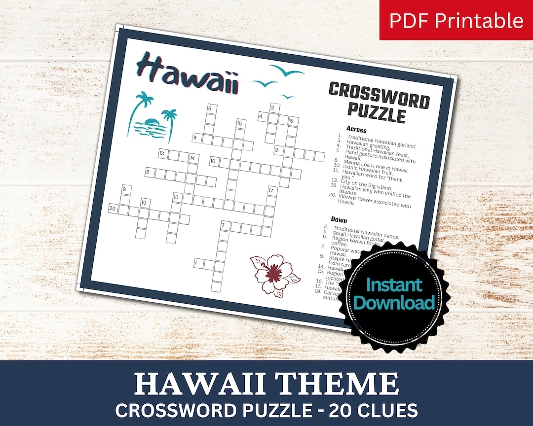 Hawaii Crossword Puzzle Printable Game Fun Travel Theme Birthday Activity Summer Aloha Beach Luau Party Hawaiian Gathering Word Game PDF Etsy