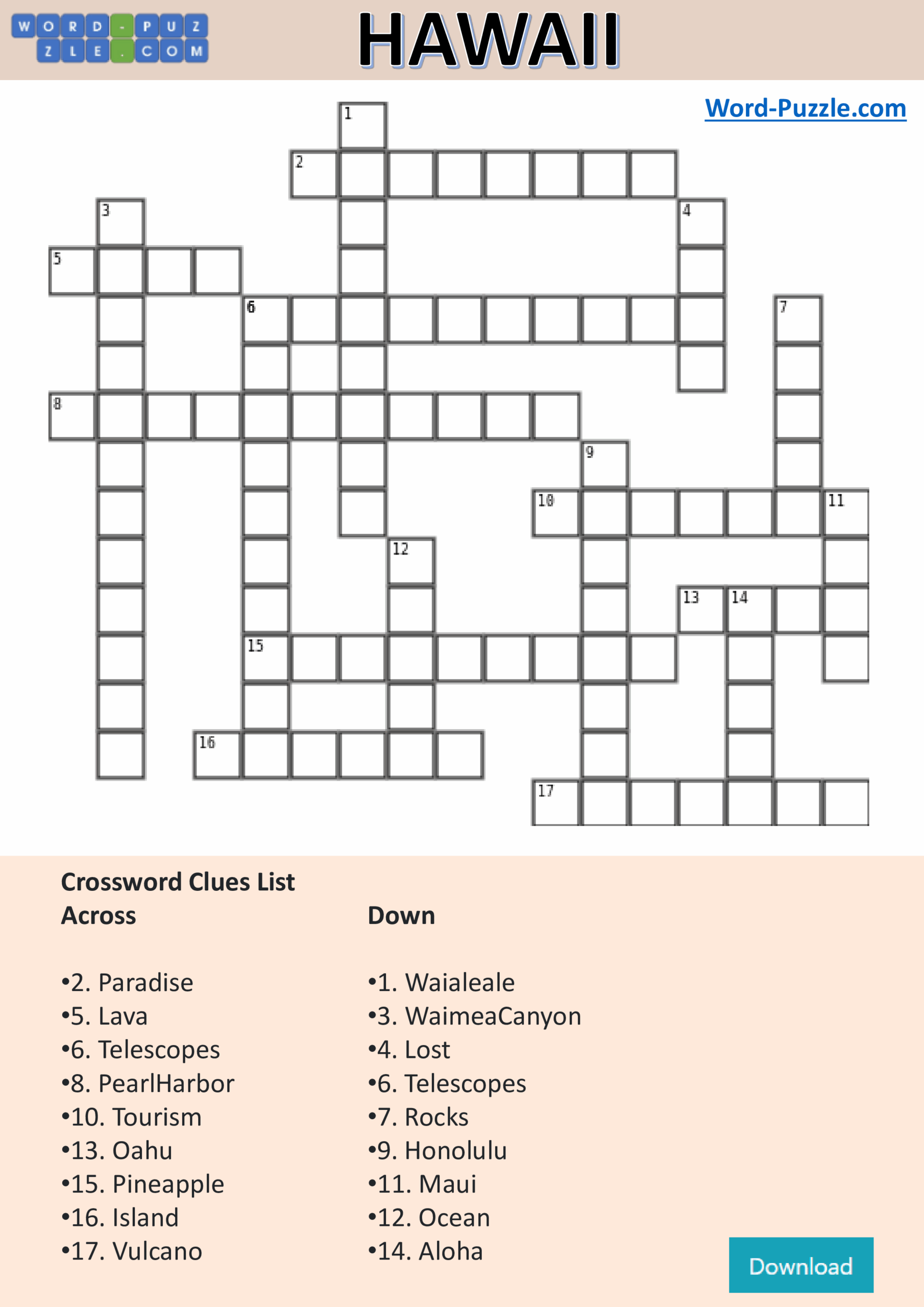 Hawaii Crossword Puzzle Templates At Allbusinesstemplates
