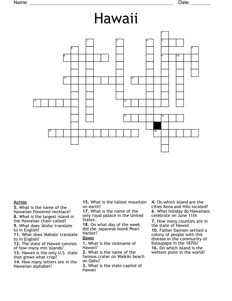 Hawaii Crossword WordMint