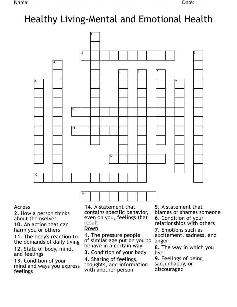 Healthy Living Mental And Emotional Health Crossword WordMint Healthy Living Mental And Emotional Health Crossword WordMint