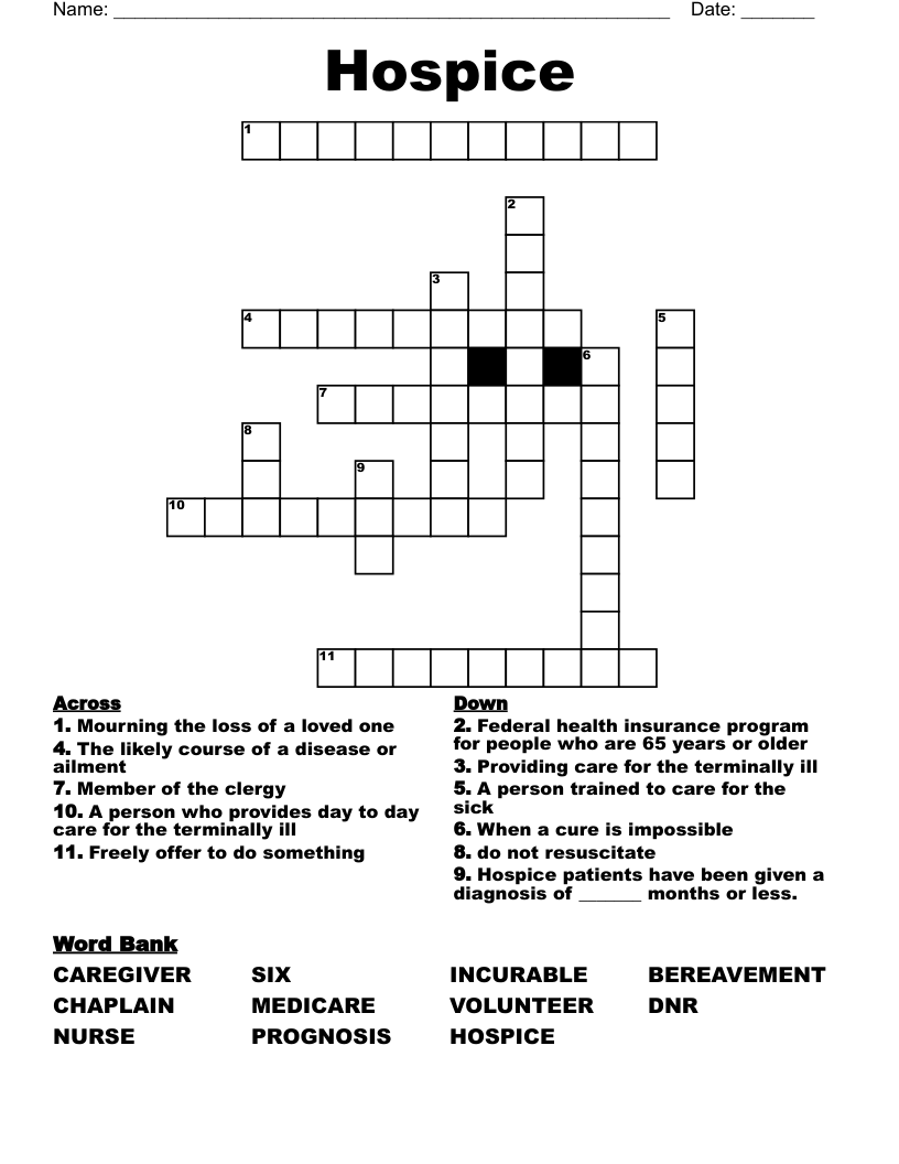 Hospice Crossword WordMint
