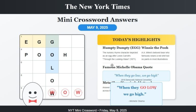 Humpty Dumpty To Michelle Obama NYT Mini Crssword Answers May 9 2025