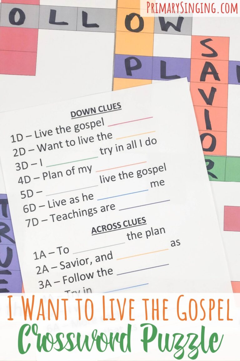 I Want To Live The Gospel Crossword Puzzle Primary Singing
