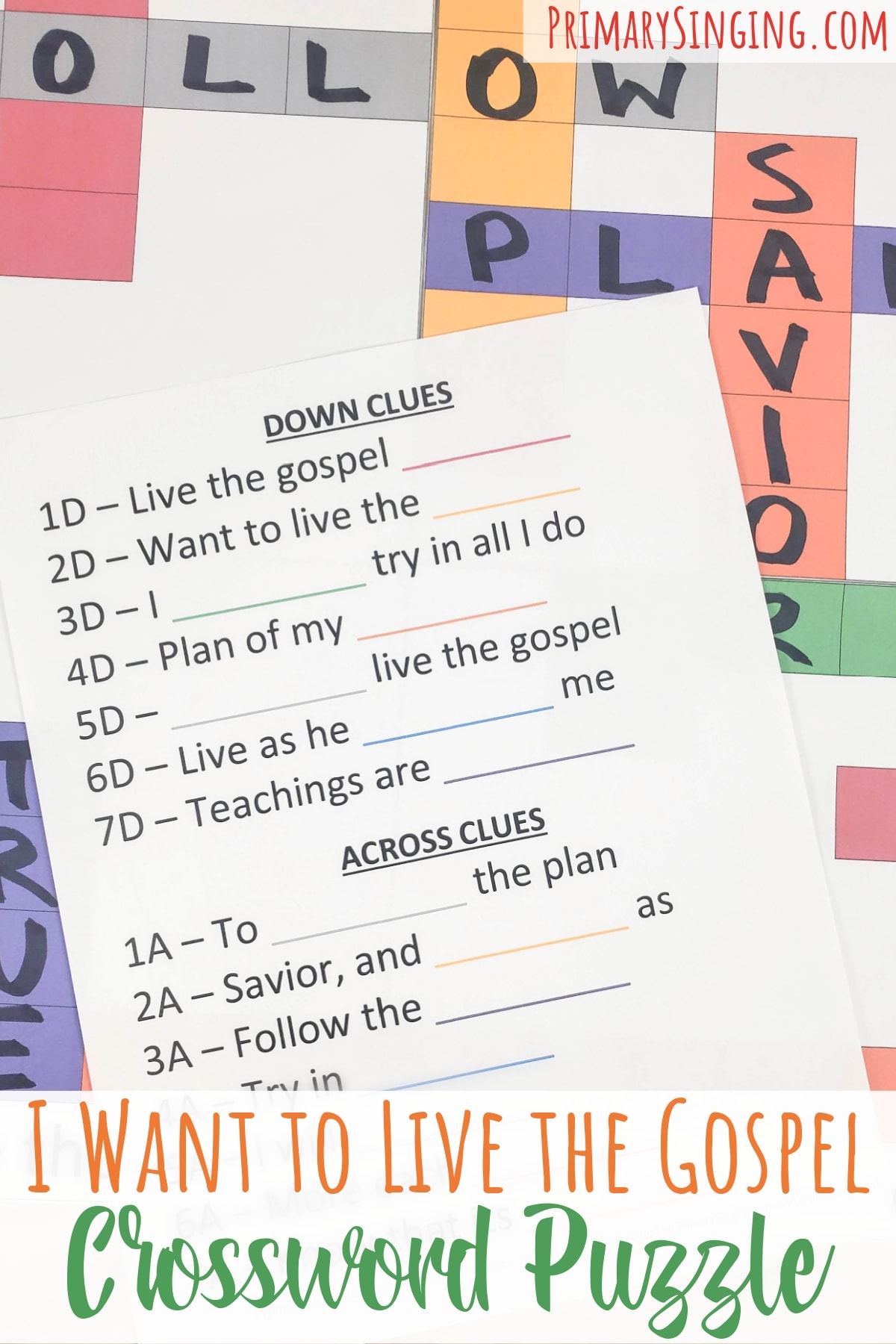 I Want To Live The Gospel Crossword Puzzle Primary Singing