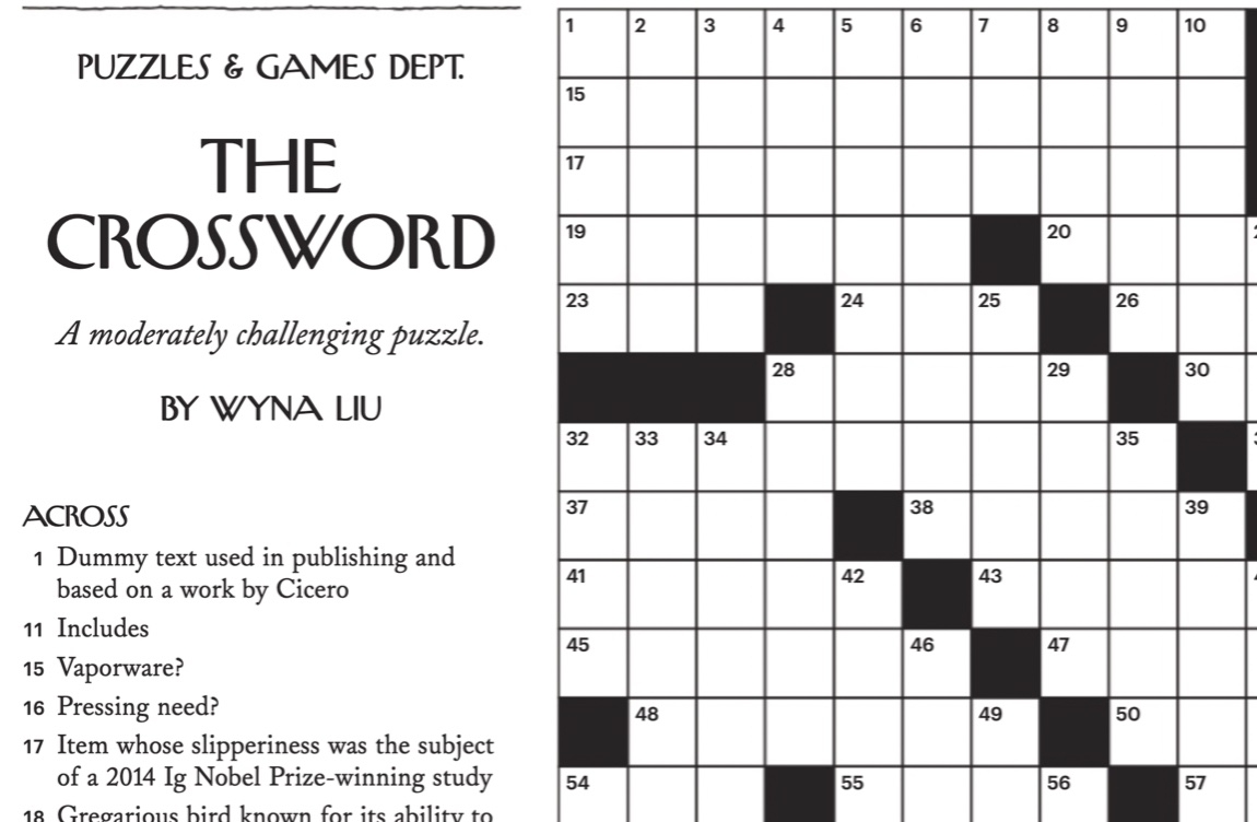 Ig Nobel Prizes In The New Yorker Crossword Puzzle