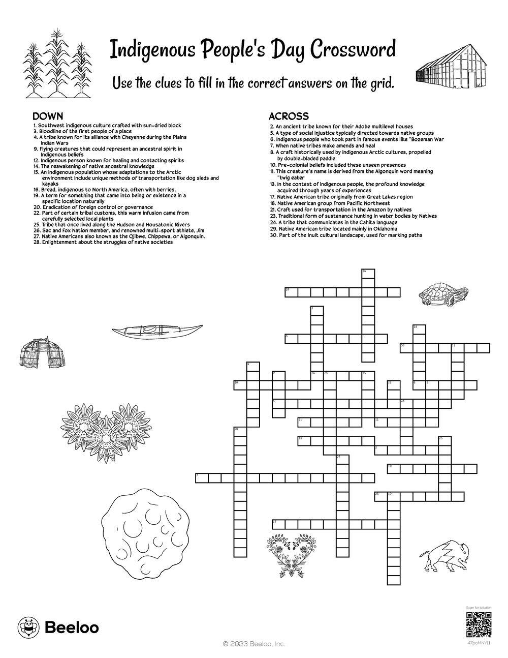 Indigenous People s Day Crossword Beeloo Printable Crafts And Activities For Kids