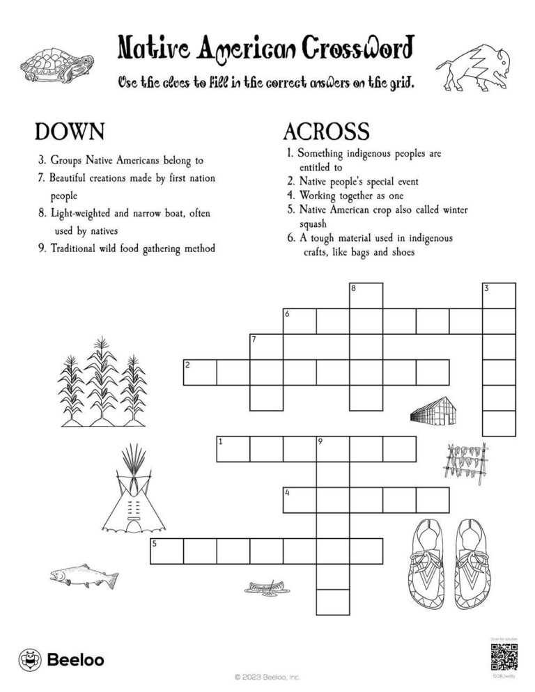 Indigenous People s Day themed Crossword Puzzles Beeloo Printable Crafts And Activities For Kids