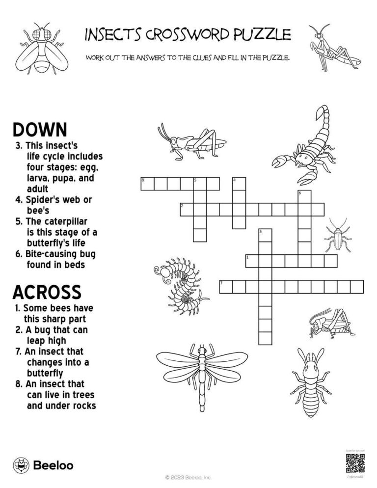 Insects Crossword Puzzle Beeloo Printable Crafts And Activities For Kids