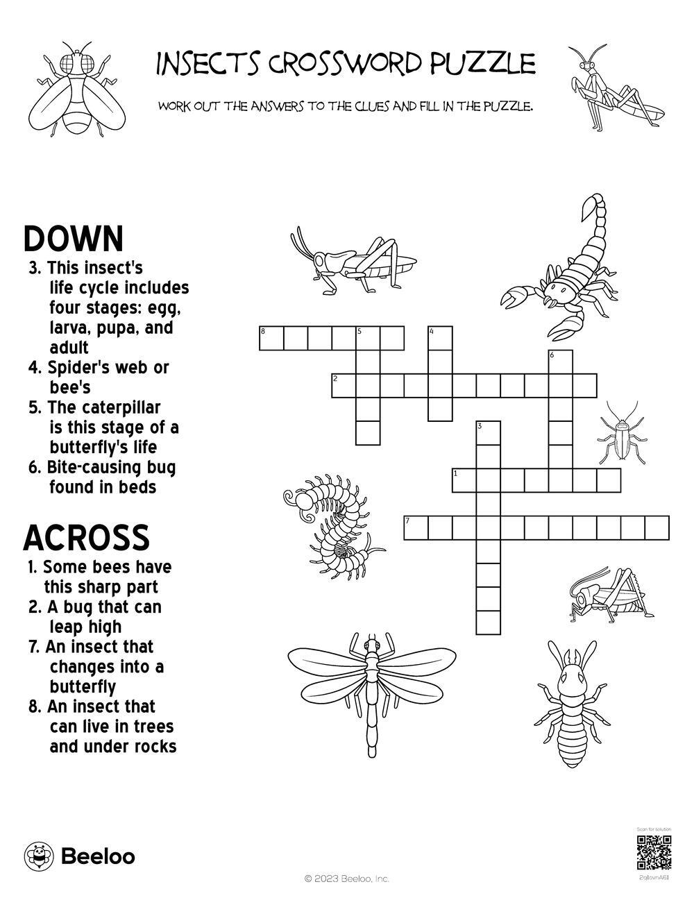 Insects Crossword Puzzle Beeloo Printable Crafts And Activities For Kids