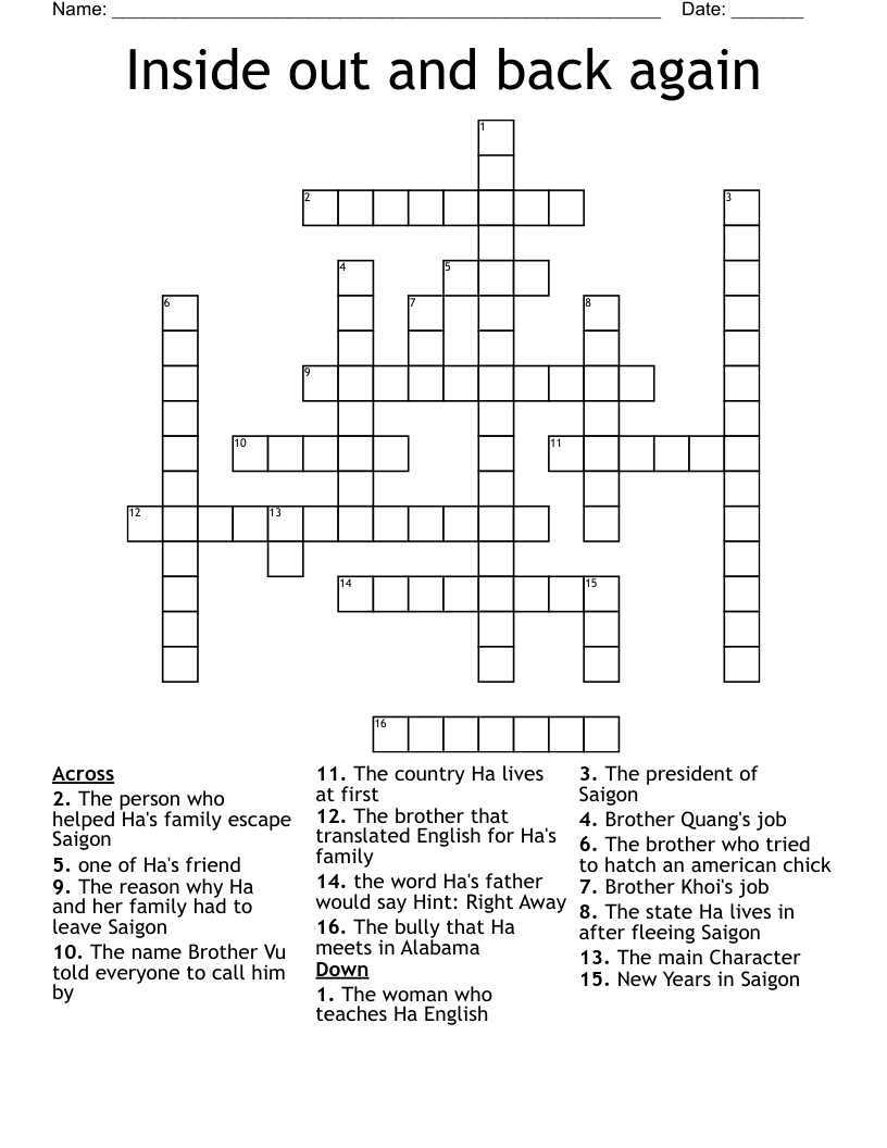 Inside Out And Back Again Crossword WordMint