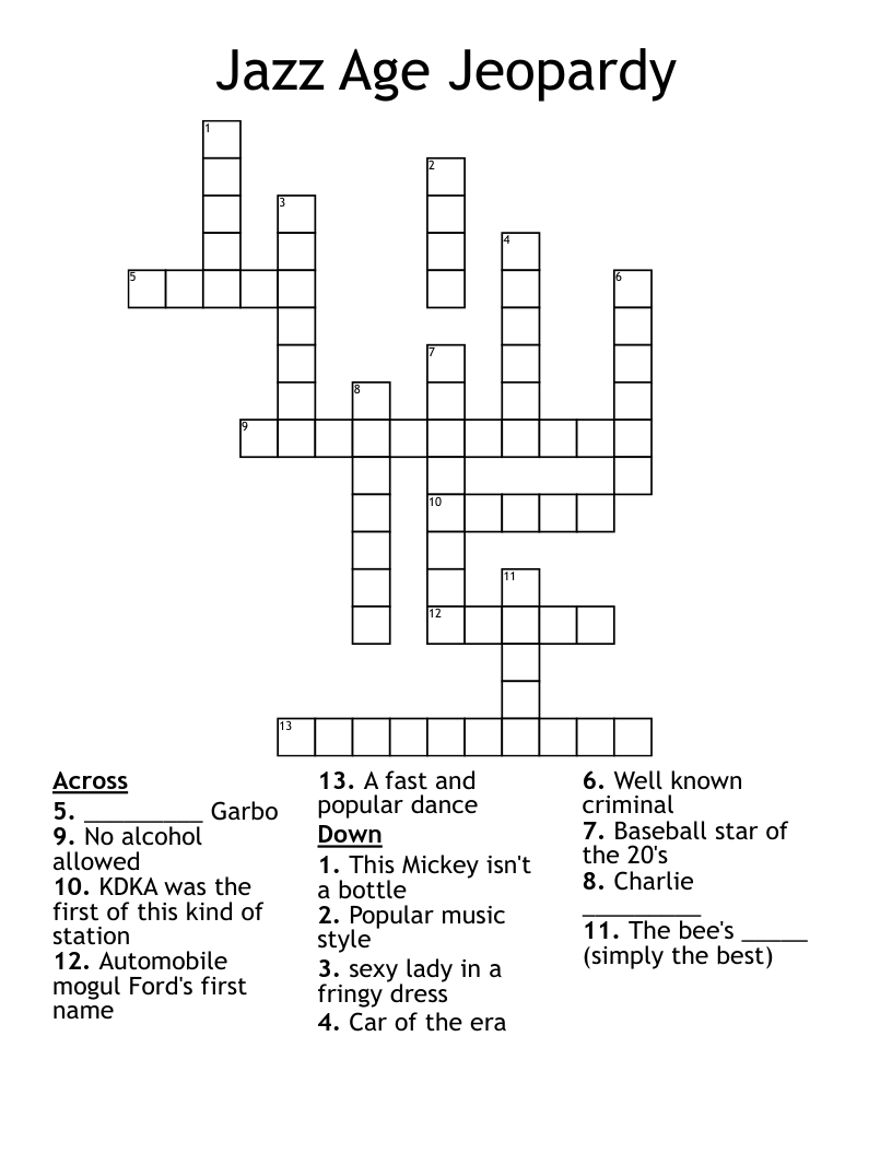 Jazz Age Jeopardy Crossword WordMint