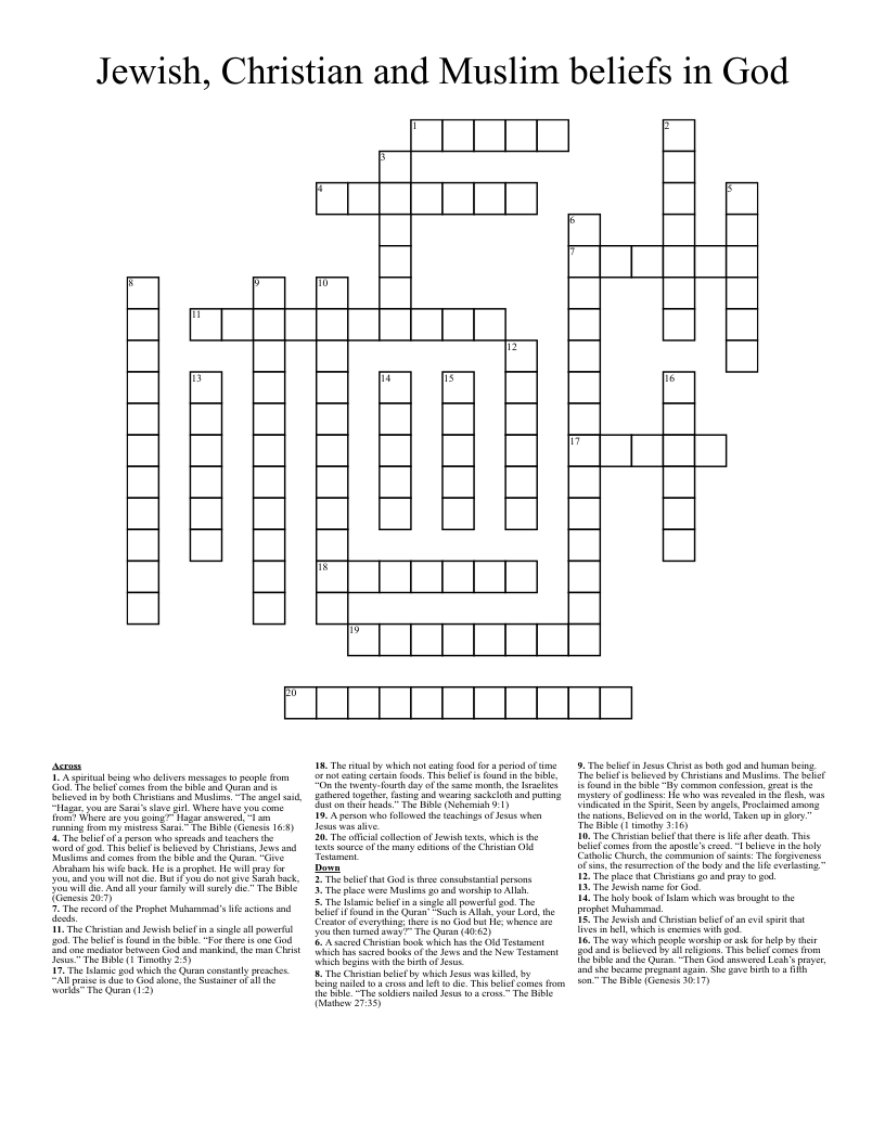 belief in god crossword clue