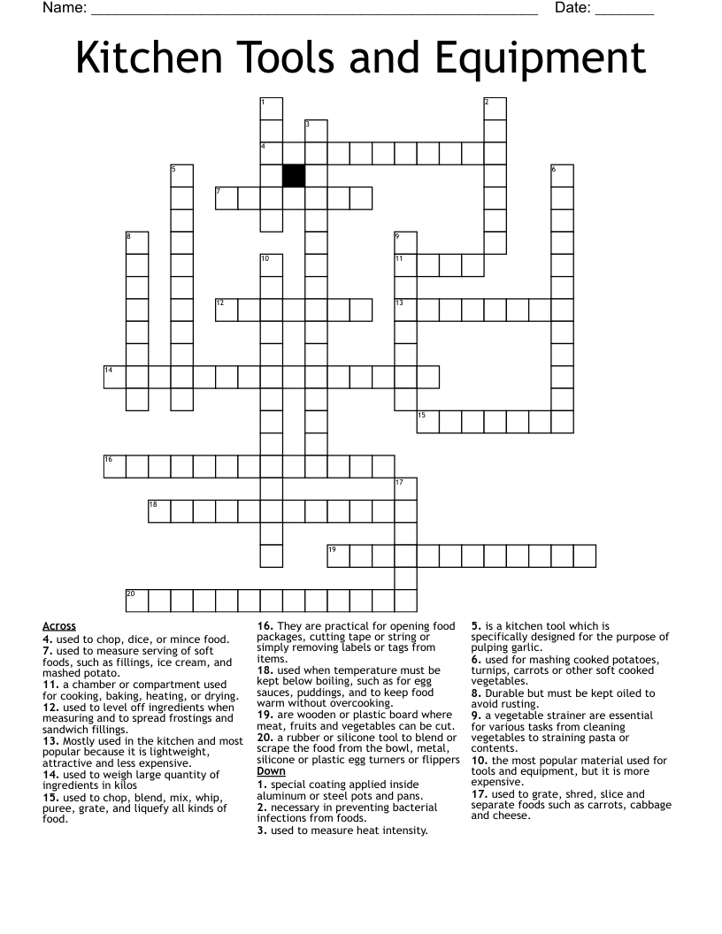 Kitchen Tools And Equipment Crossword WordMint