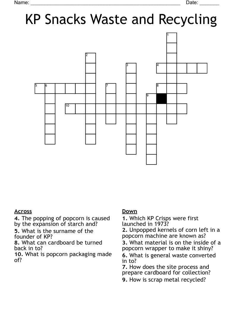 KP Snacks Waste And Recycling Crossword WordMint