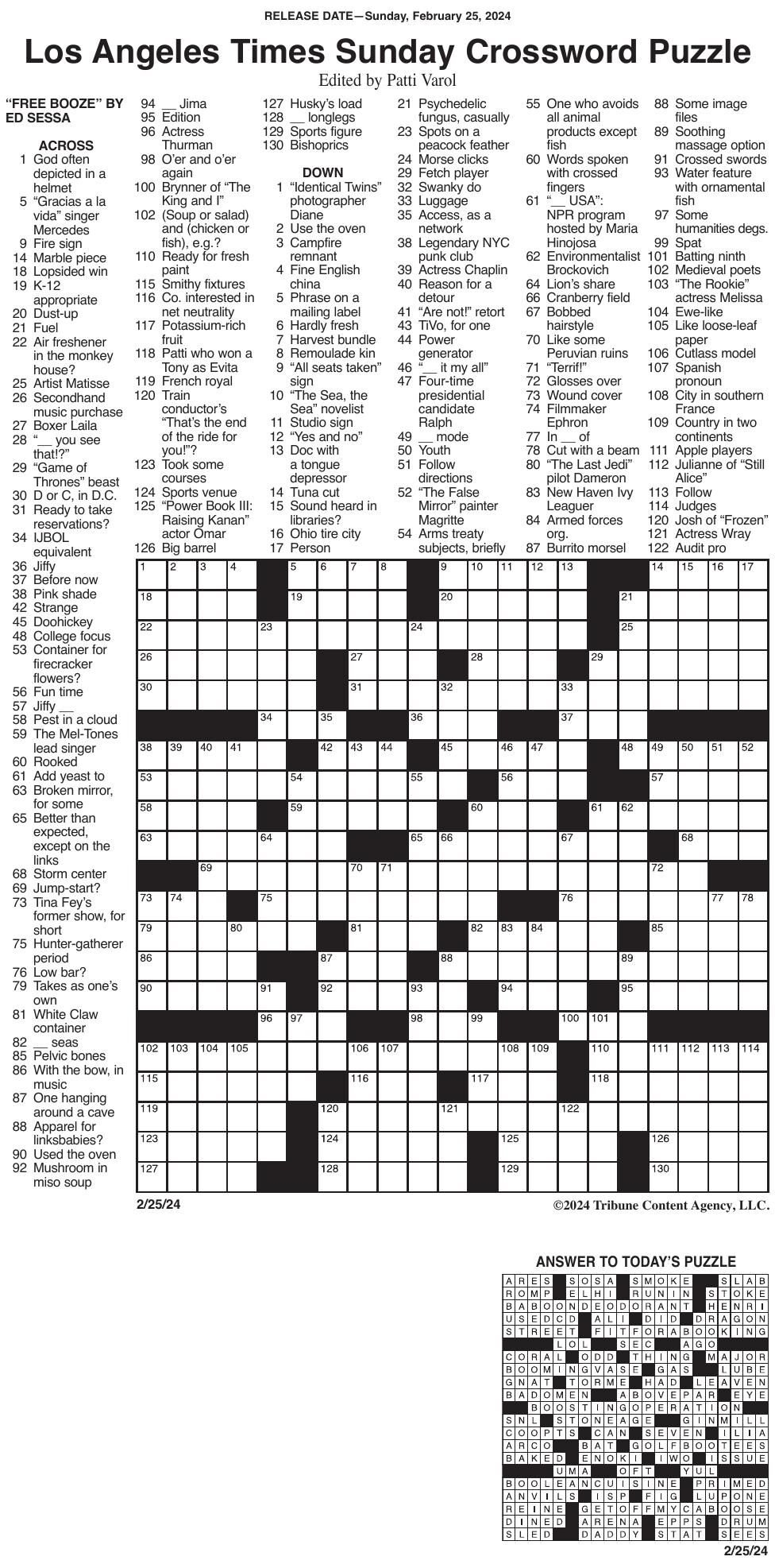 l.a. crossword puzzle answers