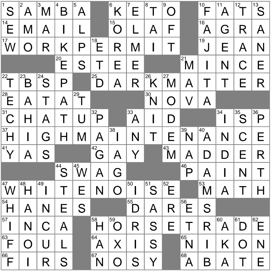 LA Times Crossword 27 Jan 25 Monday LAXCrossword