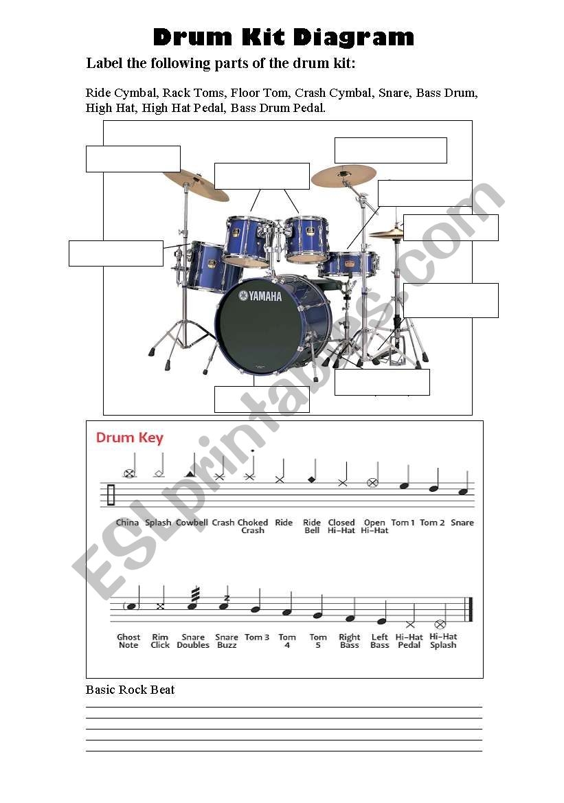 Label A Drum Kit Diagram ESL Worksheet By Mchal2