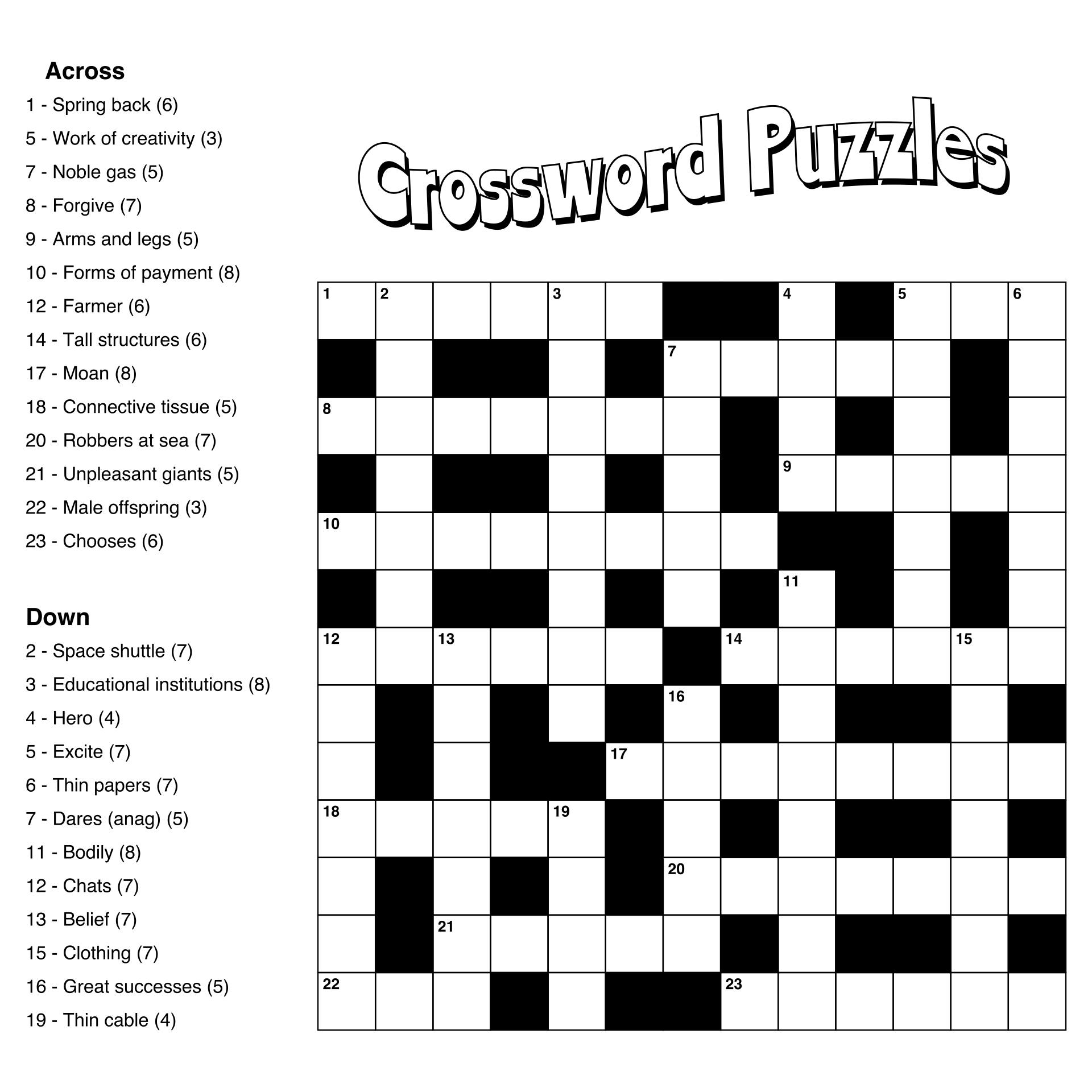 free crossword puzzles printable