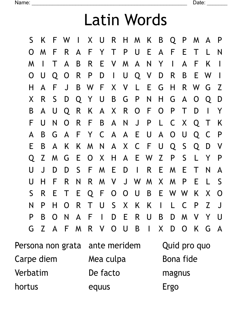 Latin Words Word Search WordMint