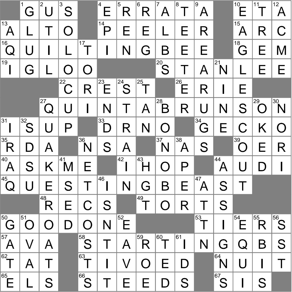 LAXCrossword Answers To The Los Angeles Times Crossword