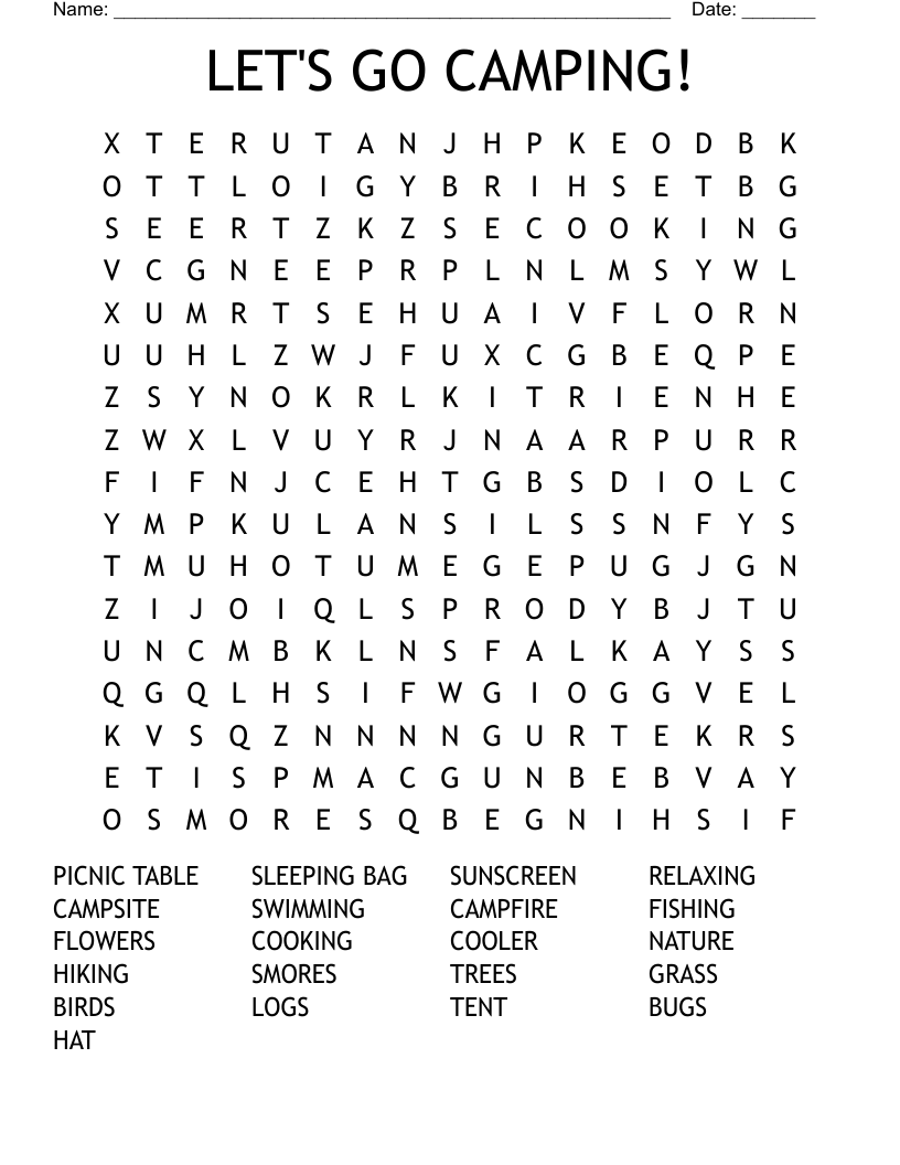 LET S GO CAMPING Word Search WordMint