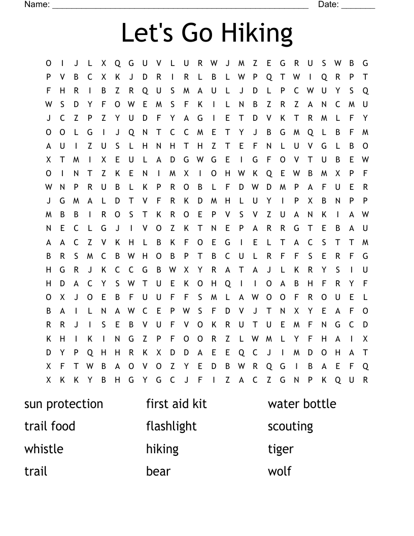 Let s Go Hiking Word Search WordMint