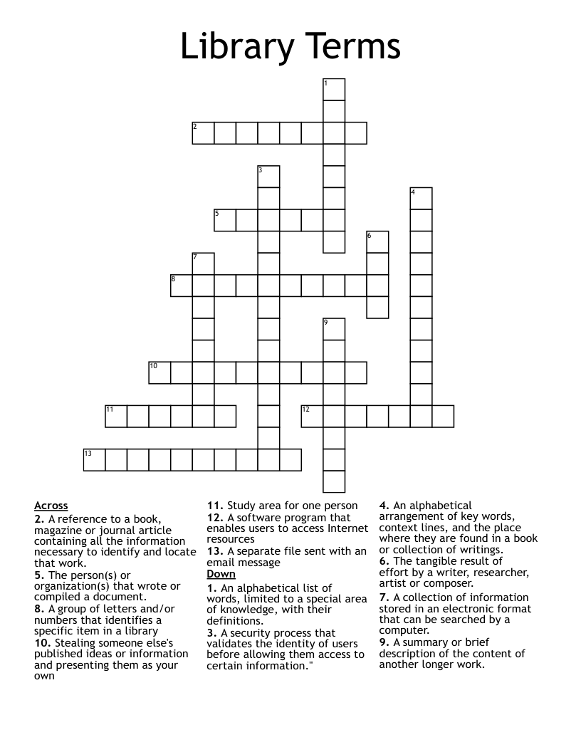 Library Terms Crossword WordMint