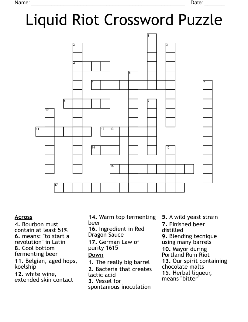 Liquid Riot Crossword Puzzle WordMint