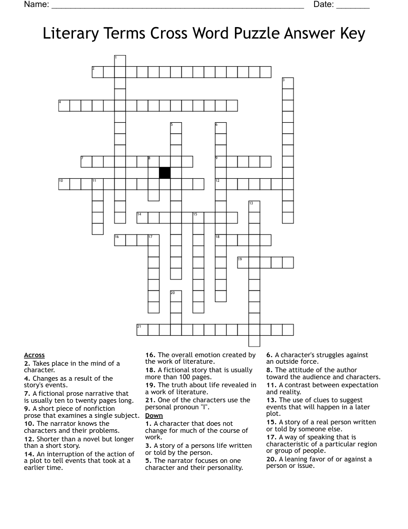 Literary Terms Cross Word Puzzle Answer Key WordMint