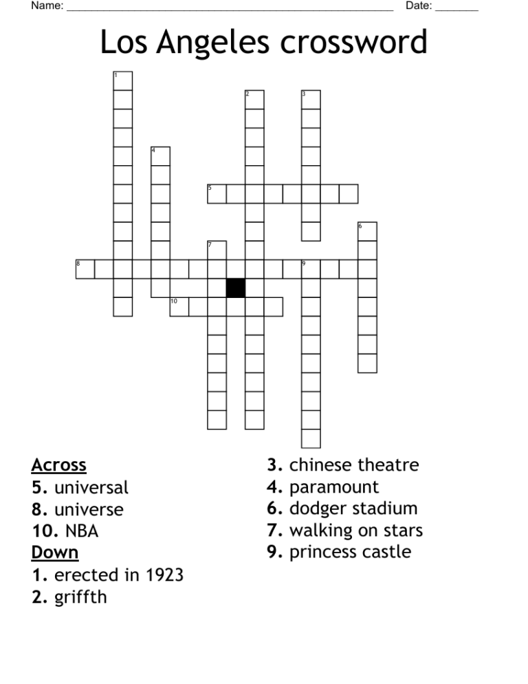 Los Angeles Crossword WordMint
