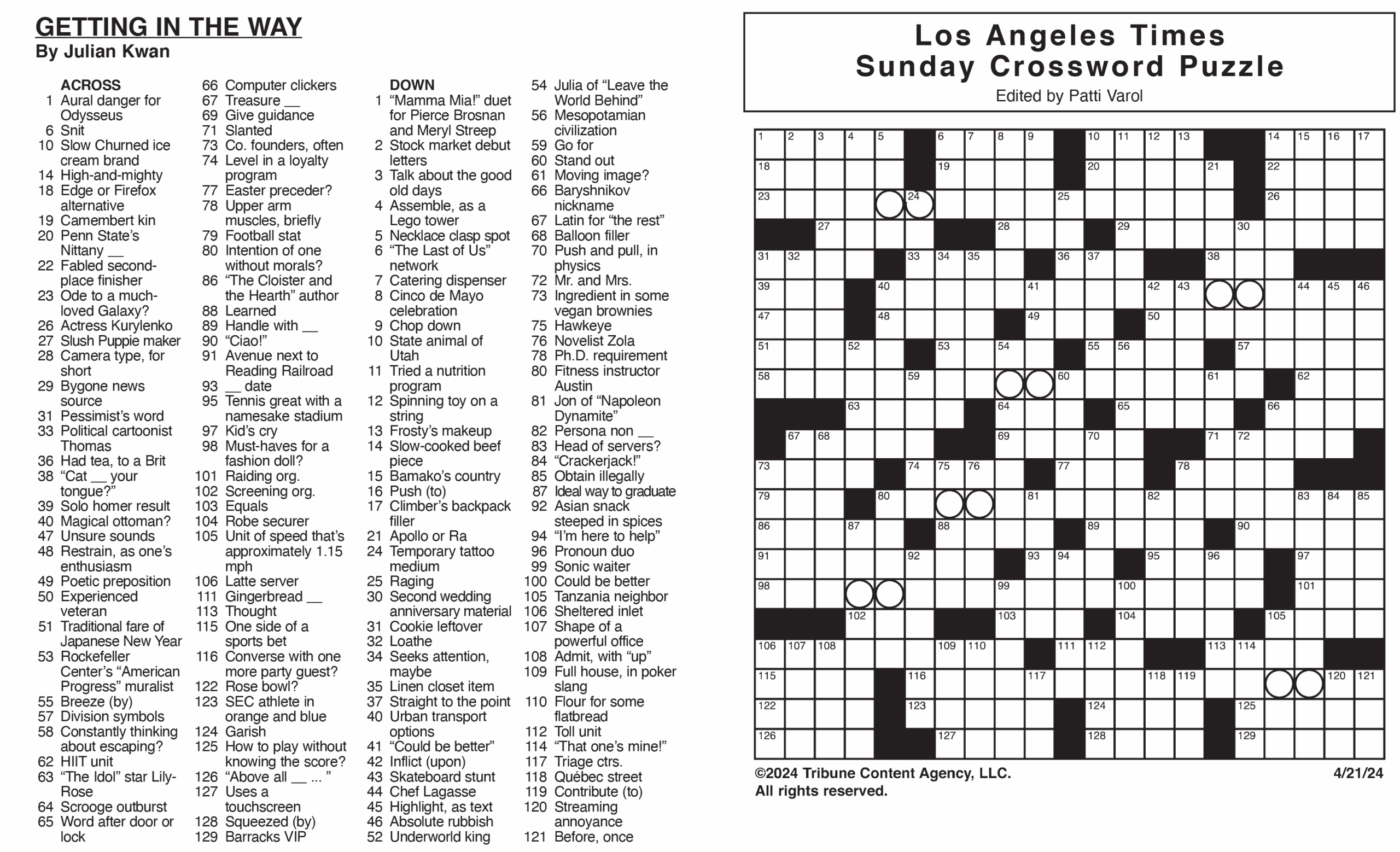 los angeles times mini crossword