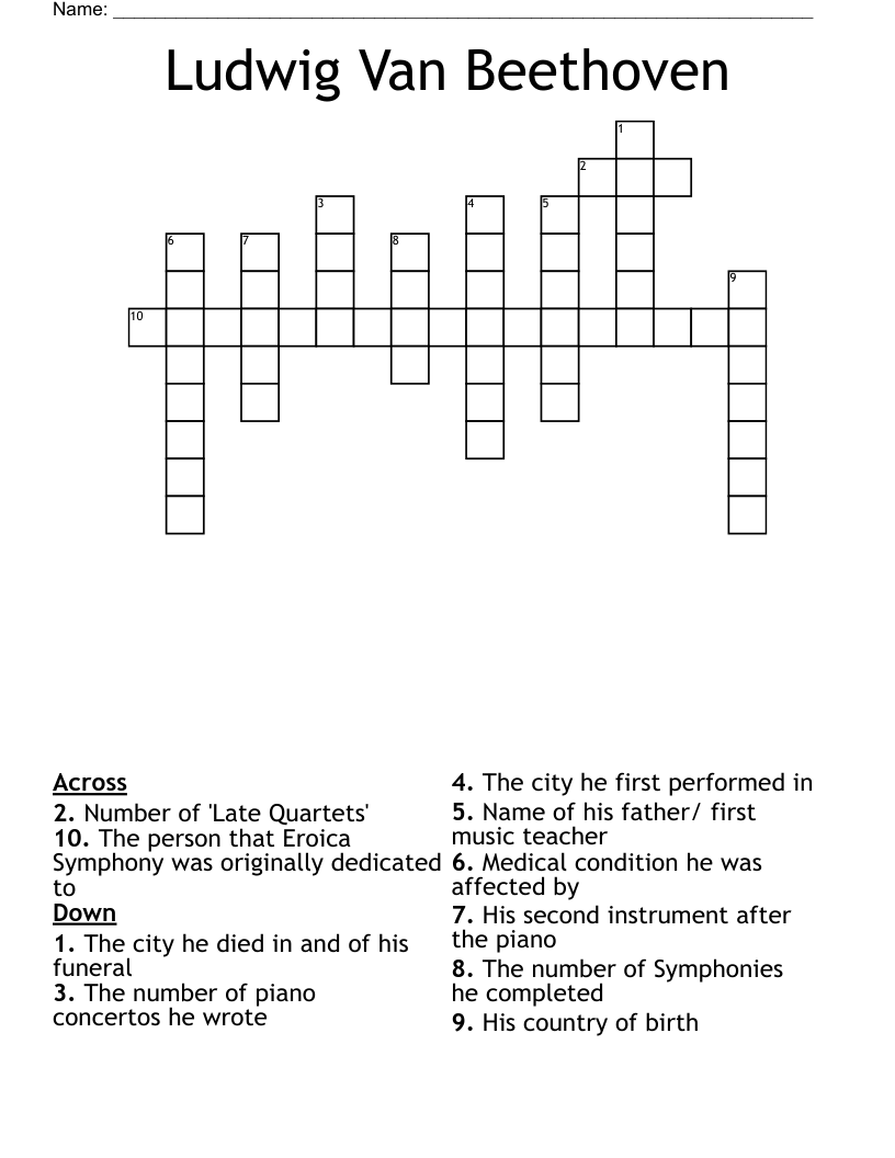Ludwig Van Beethoven Crossword WordMint