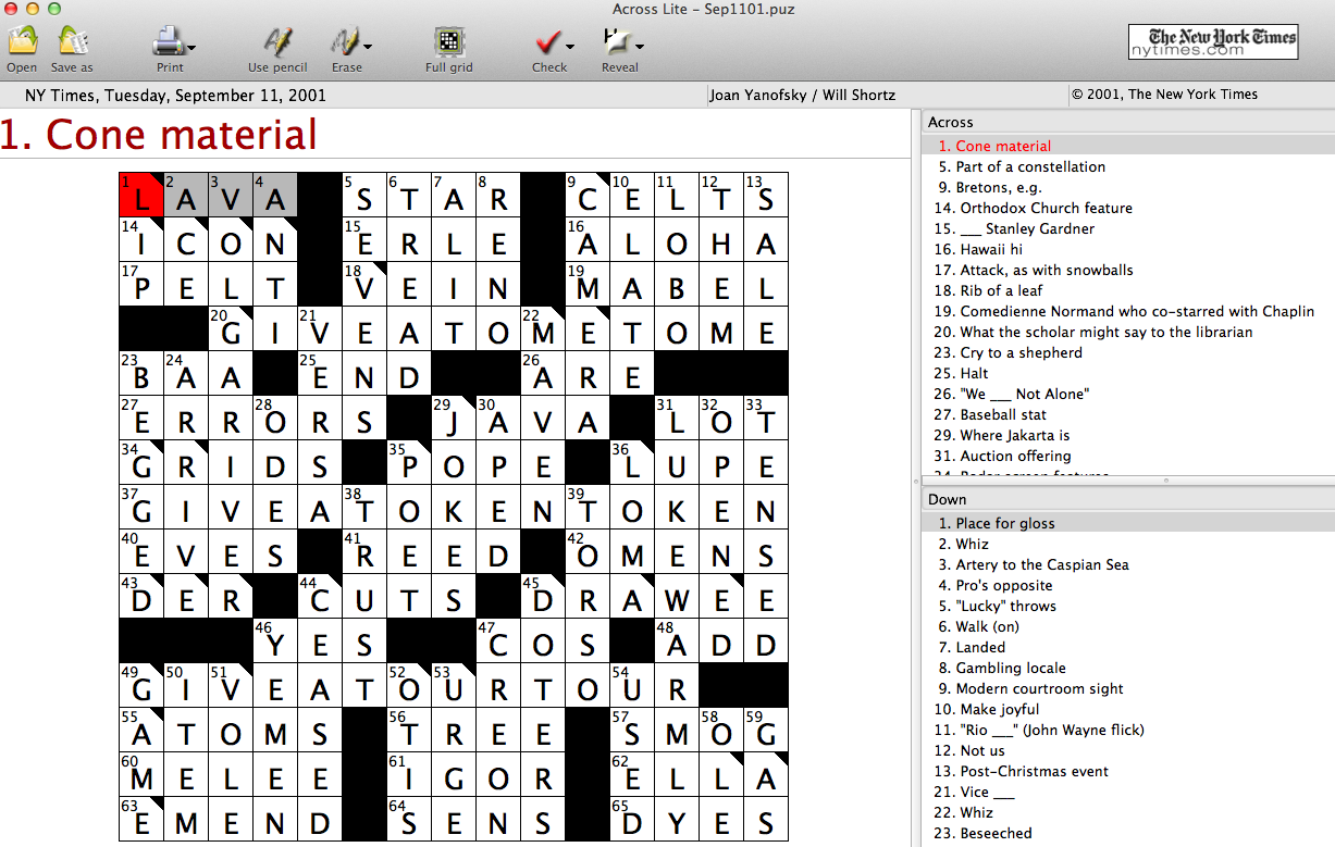 M A Peel 9 11 And The New York Times Crossword Puzzle 15 Years Day By Day