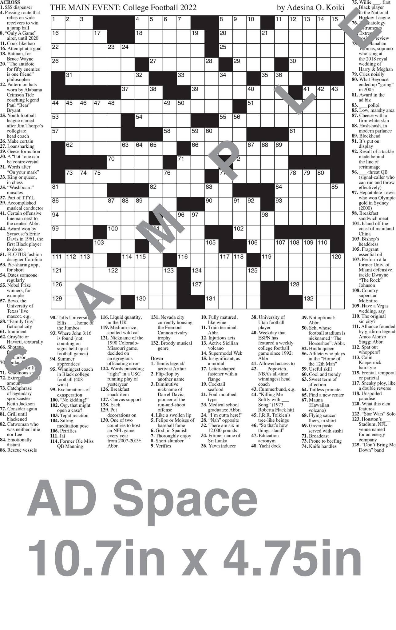 Main Event Crossword Puzzle College Football 2022 By King Features Issuu