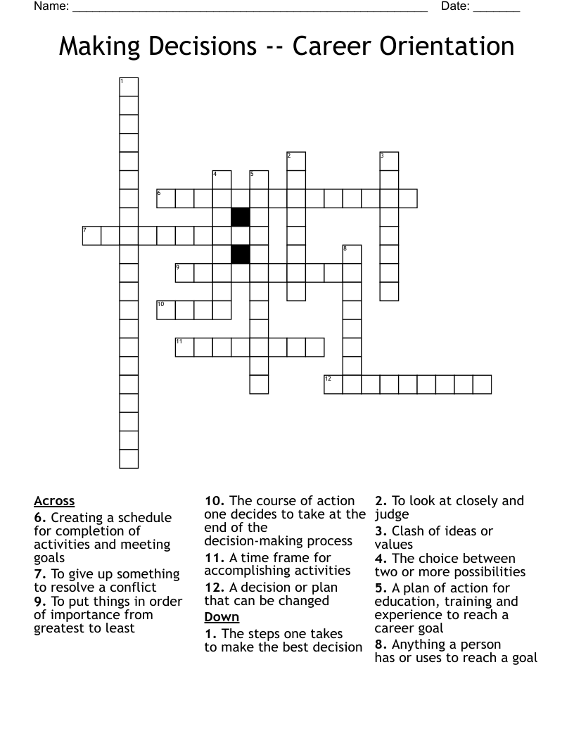Making Decisions Career Orientation Crossword WordMint