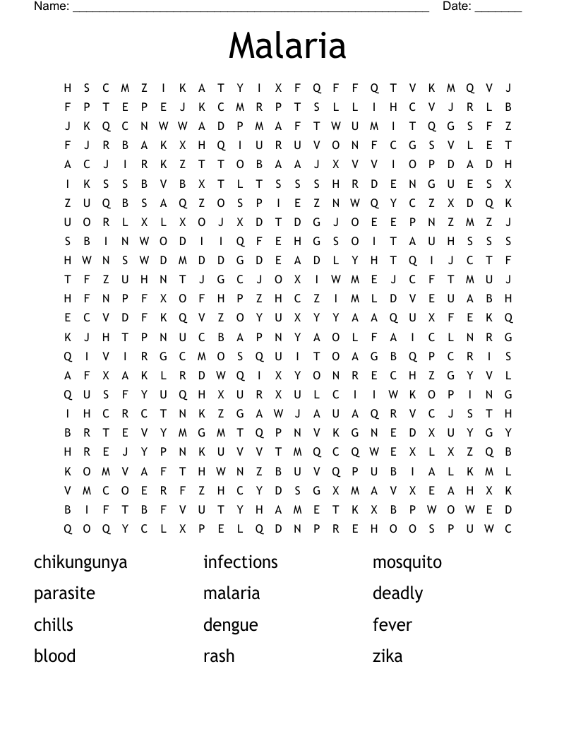Malaria Word Search WordMint