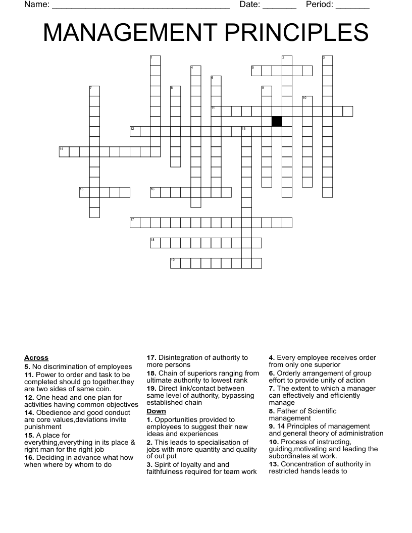 MANAGEMENT PRINCIPLES Crossword WordMint