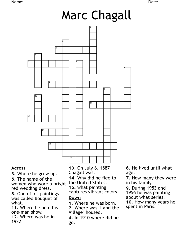 Marc Chagall Crossword WordMint