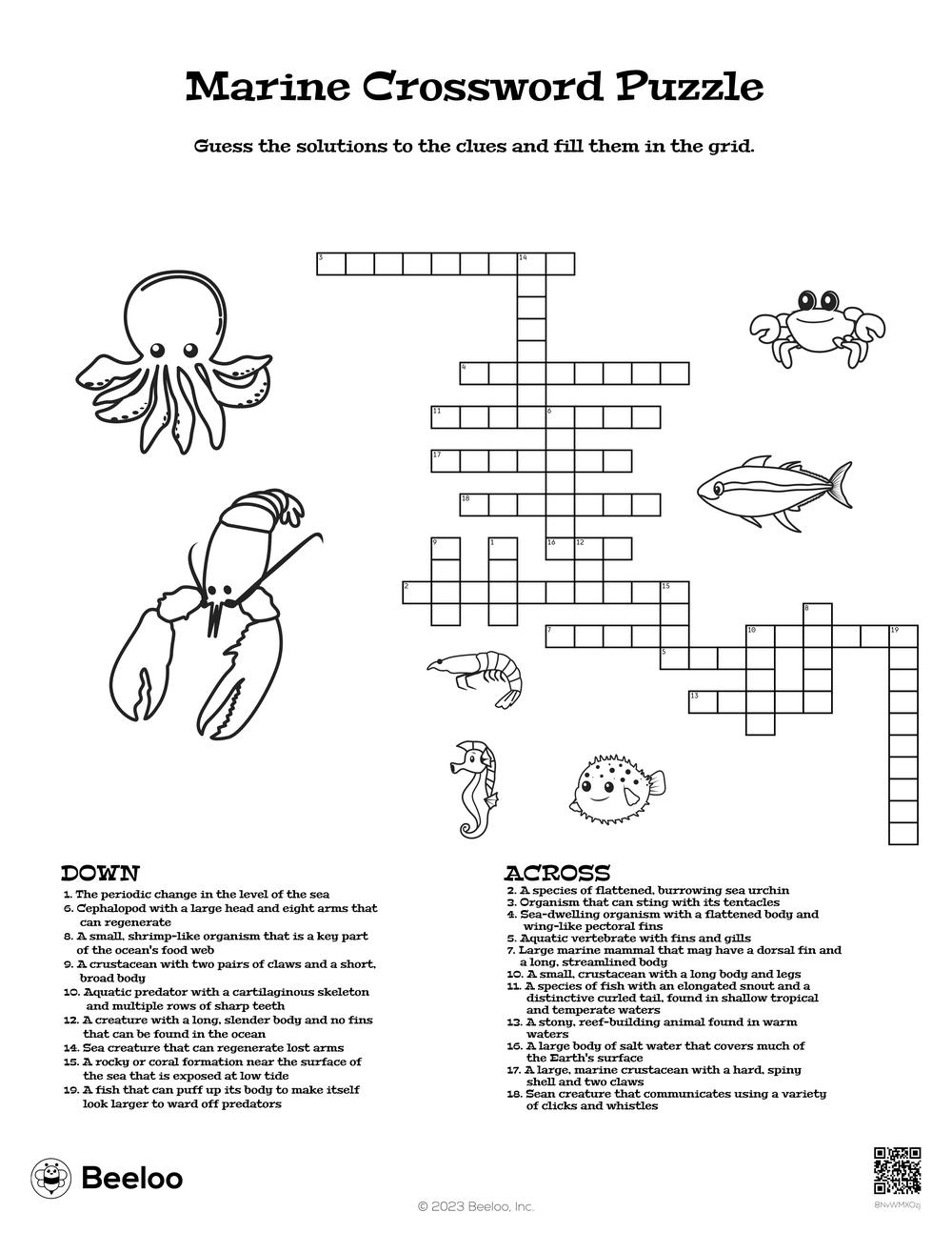Marine Crossword Puzzle Beeloo Printable Crafts And Activities For Kids