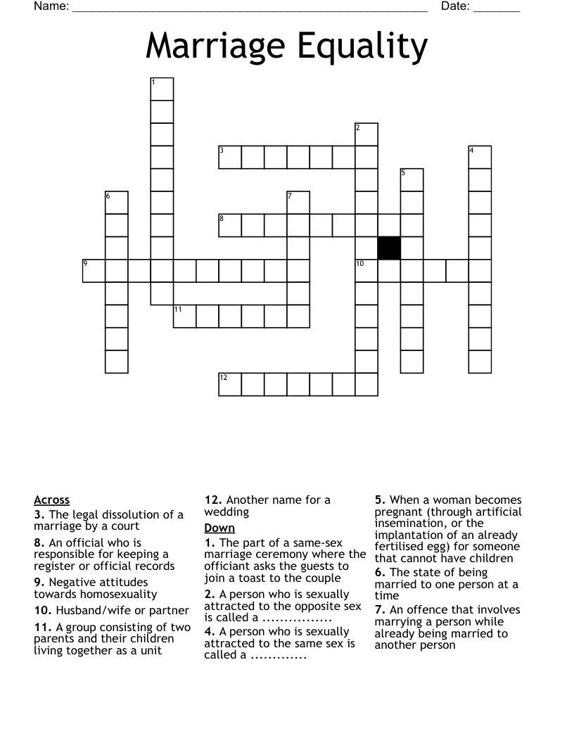 Marriage Equality Crossword WordMint