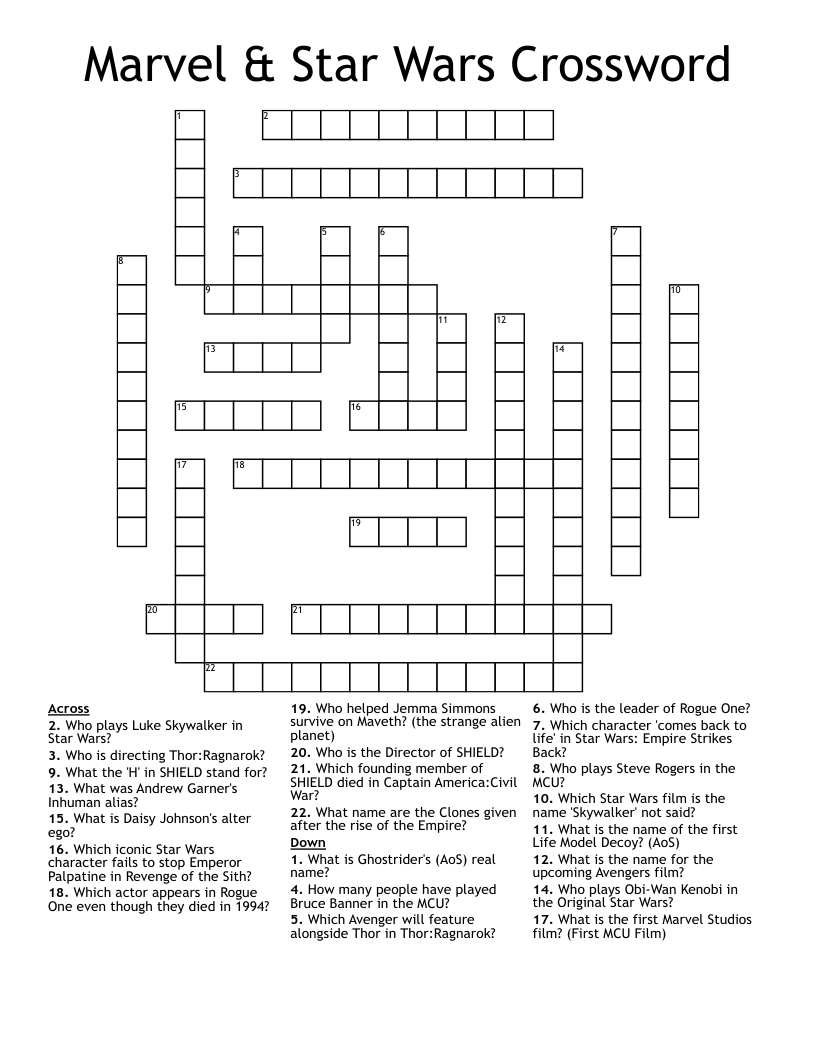 Marvel Star Wars Crossword WordMint