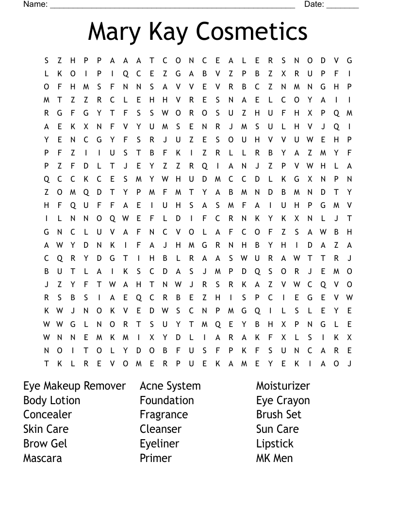 Mary Kay Cosmetics Word Search WordMint