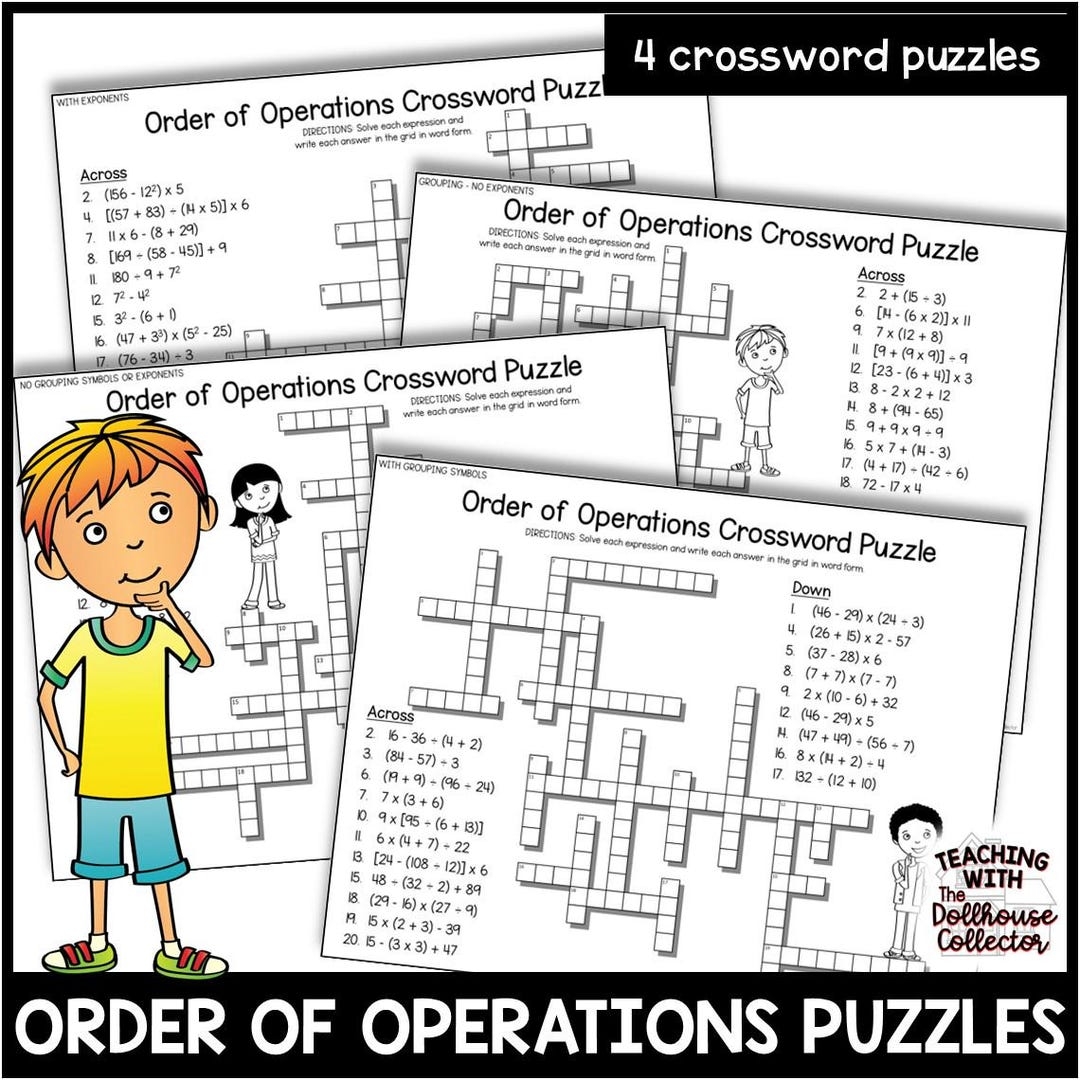 Math Crossword Puzzles ORDER OF OPERATIONS Math Centers 5th Grade 6th Grade Etsy