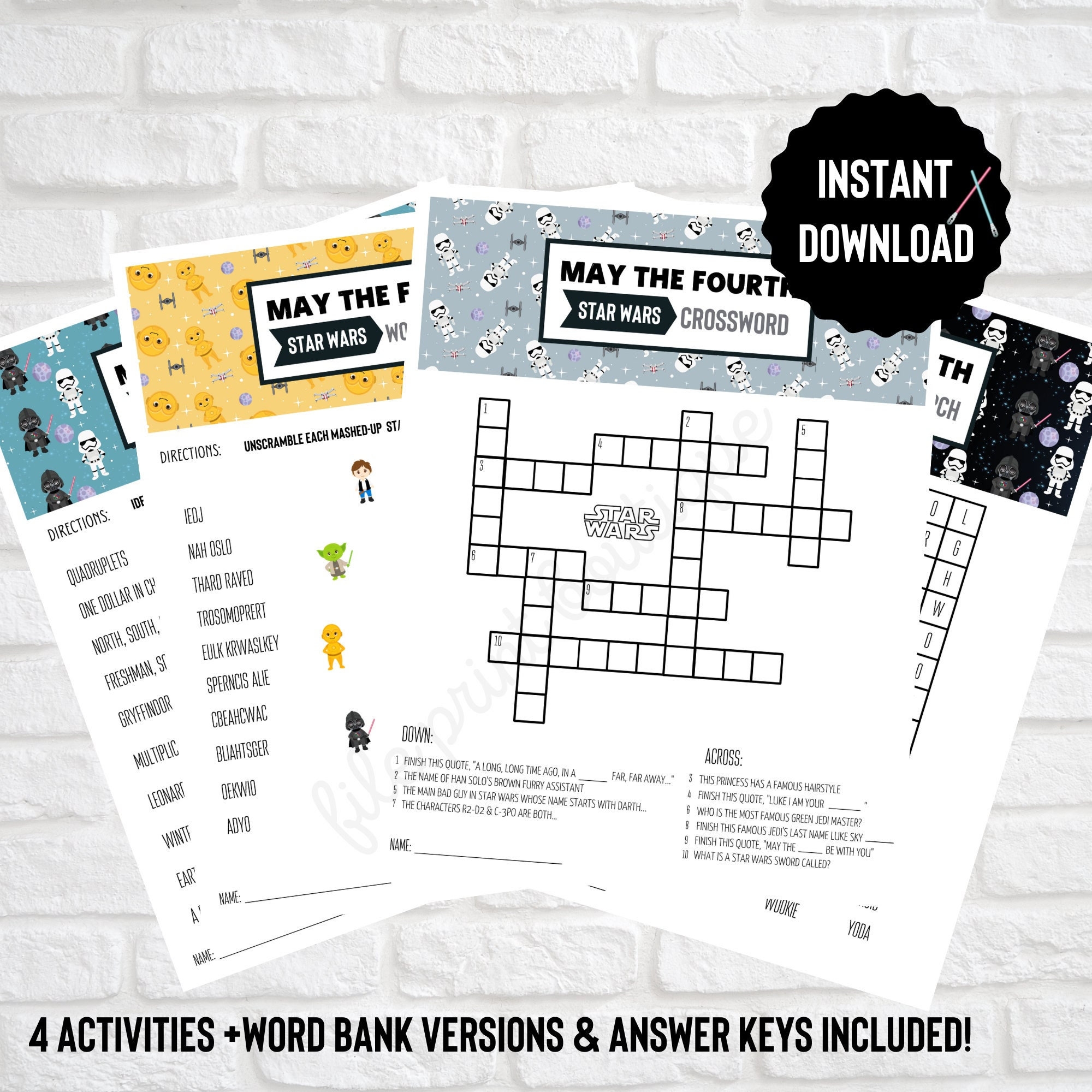 May The 4th Star Wars Printable Kids Activities Word Search Crossword Word Scramble Star Wars Activity Star Wars Printable Bundle Etsy